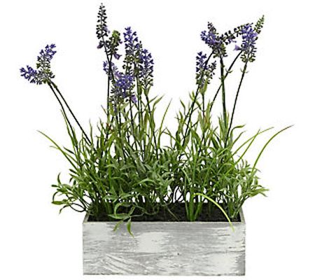 Vickerman 15" Artificial Lavender Plant in Wood Rectangle Pot