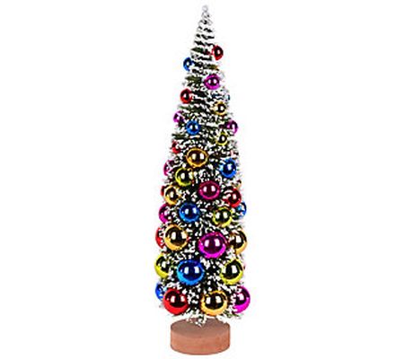 Vickerman 18" Frosted Green Tree with Colorful Ornaments
