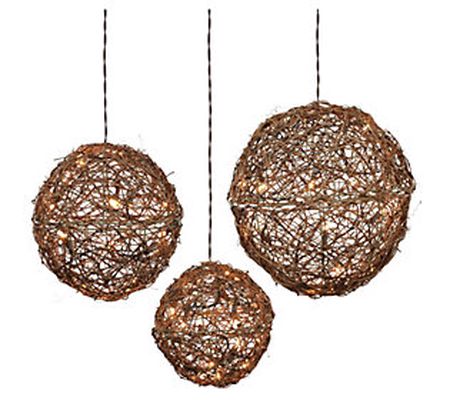 Vickerman 60 Light Clear 3 Piece Rattan Ball Se t