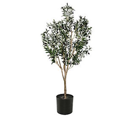 Vickerman 72" Artificial Green Olive Tree Black Planters Pot