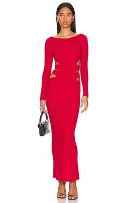 Victor Glemaud Boat Neck Long Sleeve Dress with Side Cut Outs in Red