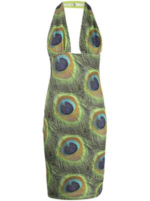 Victor Glemaud peacock halterneck dress - Green