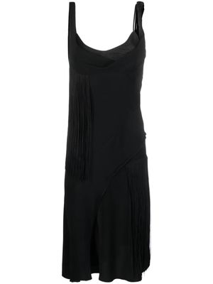 Victoria Beckham asymmetric fringed slip dress - Black