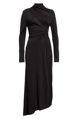 Victoria Beckham Asymmetric Long Sleeve Draped Dress in Black