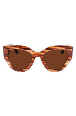 Victoria Beckham Classic Logo 55mm Cat Eye Sunglasses in Striped Brown