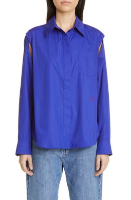 Victoria Beckham Cold Shoulder Poplin Button-Up Shirt in Electric Purple