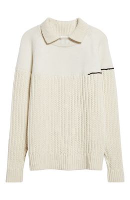 Victoria Beckham Collared Lambswool Mixed Stitch Sweater in Natural