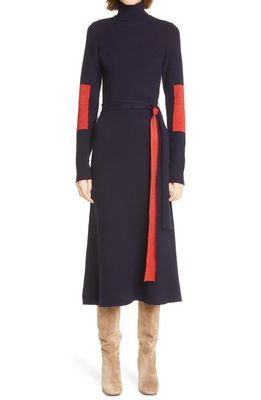 Victoria Beckham Colorblock Double Face Long Sleeve Sweater Dress in Navy/Bright Red