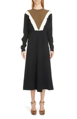 Victoria Beckham Colorblock Long Sleeve Cady Midi Dress in Black