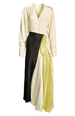 Victoria Beckham Colorblock Long Sleeve Pleated Dress in Multi