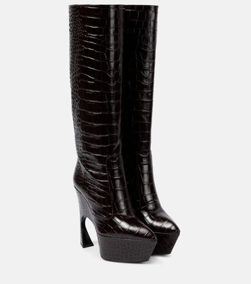 Victoria Beckham Croc-effect leather platform knee-high boots