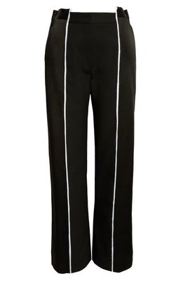 Victoria Beckham Deconstructed Straight Leg Crepe Back Satin Trousers in Black