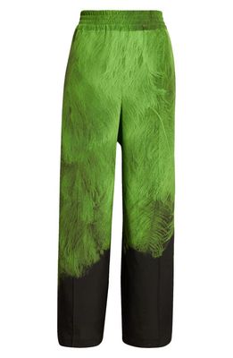 Victoria Beckham Digital Feather Print Silk Pants in A/O Feather - Green/Black