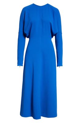 Victoria Beckham Dolman Long Sleeve Cady Midi Dress in Bright Blue