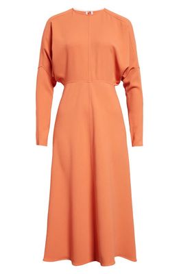 Victoria Beckham Dolman Long Sleeve Cady Midi Dress in Papaya