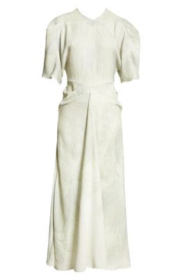 Victoria Beckham Feather Print Drape Sleeve Midi Dress in A/O Feather - Natural White