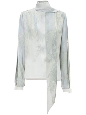 Victoria Beckham feather-print gathered-tie neck blouse - Neutrals