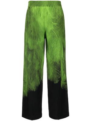 Victoria Beckham feather-print silk trousers - Green