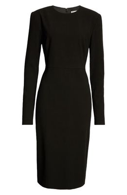 Victoria Beckham Fitted Long Sleeve Stretch Wool Blend Dress in Black