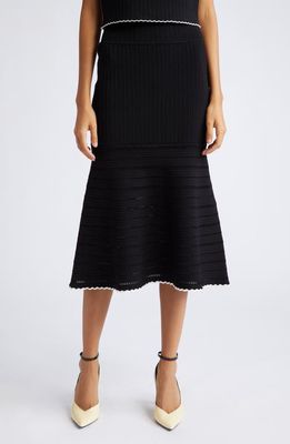 Victoria Beckham Flared Knit Midi Skirt in Black
