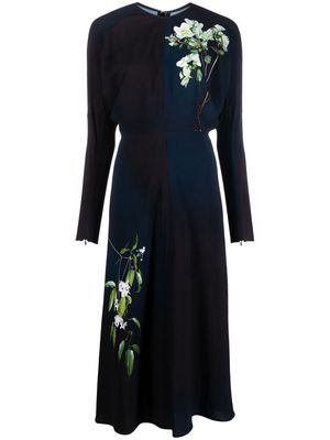 Victoria Beckham floral-print long-sleeve dress - Blue