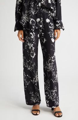 Victoria Beckham Floral Print Silk Pajama Pants in Floral Negative - Black/White