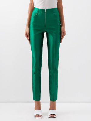 Victoria Beckham - High-rise Zipped Satin Trousers - Womens - Green