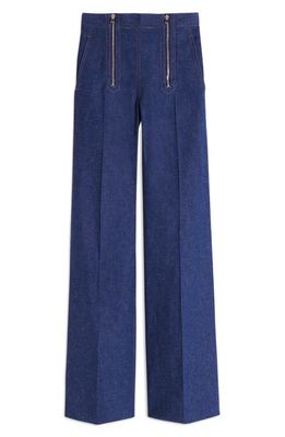 Victoria Beckham High Waist Zip Detail Speckle Flare Jeans in Serge Blue