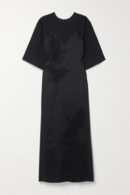 Victoria Beckham - Lace-trimmed Satin And Crepe Midi Dress - Black