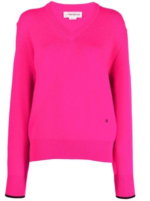 Victoria Beckham logo-embroidered V-neck jumper - Pink