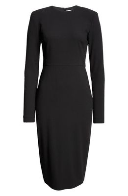 Victoria Beckham Long Sleeve Wool Blend Jersey Sheath Dress in Black