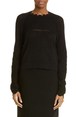 Victoria Beckham Mixed Stitch Scalloped Crewneck Sweater in Black