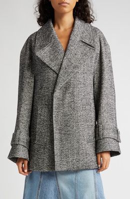 Victoria Beckham Oversize Herringbone Tweed Wool Blend Coat in Black/White