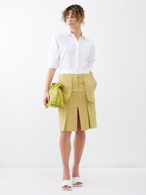 Victoria Beckham - Pleated Front-slit Knee-length Skirt - Womens - Light Green