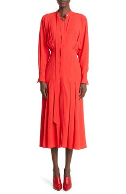 Victoria Beckham Pleated Long Sleeve Shirtdress in Red