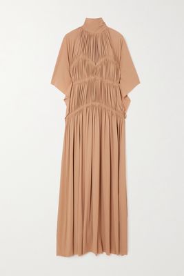 Victoria Beckham - Pleated Ruched Stretch-jersey Maxi Dress - Brown