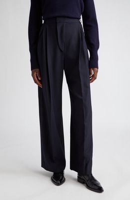 Victoria Beckham Pleated Wide Leg Trousers in Midnight