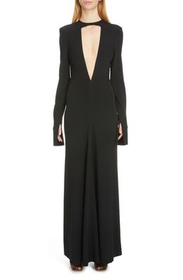 Victoria Beckham Plunge Cutout Long Sleeve Gown in Black