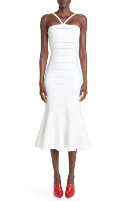 Victoria Beckham Pointelle Stripe Scallop Strap Sweater Dress in White