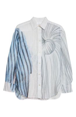 Victoria Beckham Print Oversize Boyfriend Shirt in Large Shells - White