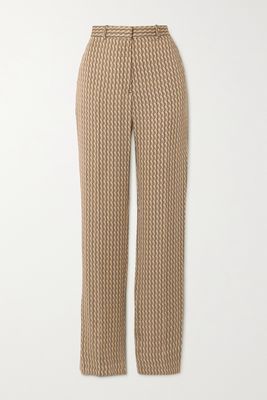 Victoria Beckham - Printed Twill Straight-leg Pants - Brown
