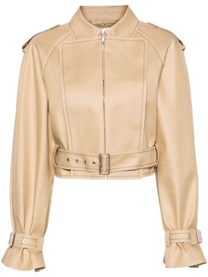 Victoria Beckham raw-cut cotton biker jacket - Neutrals