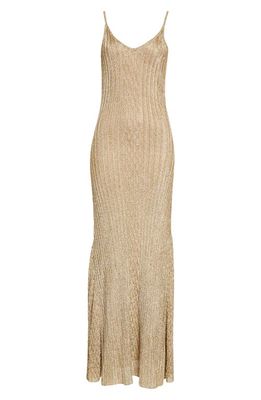 Victoria Beckham Rib Shimmer Camisole Column Dress in Gold