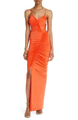 Victoria Beckham Ruched Fitted Gown in Coral