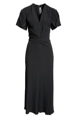 Victoria Beckham Ruched Waist Midi Dress in Black