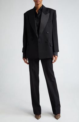 Victoria Beckham Satin Panel Tapered Leg Trousers in Black