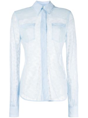 Victoria Beckham sheer-lace long-sleeved shirt - Blue