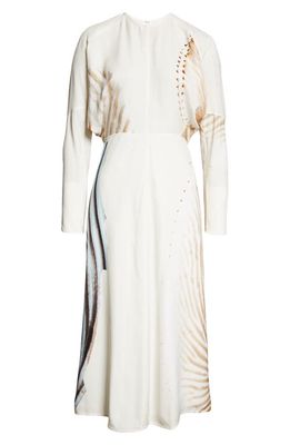 Victoria Beckham Shell Print Dolman Long Sleeve Dress in Large Shells - White