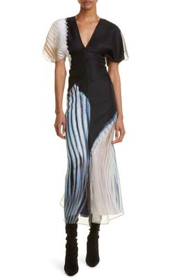 Victoria Beckham Shell Print Ruched Midi Dress in Large Shells - Black
