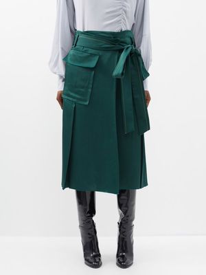 Victoria Beckham - Tie-waist Satin Midi Skirt - Womens - Green